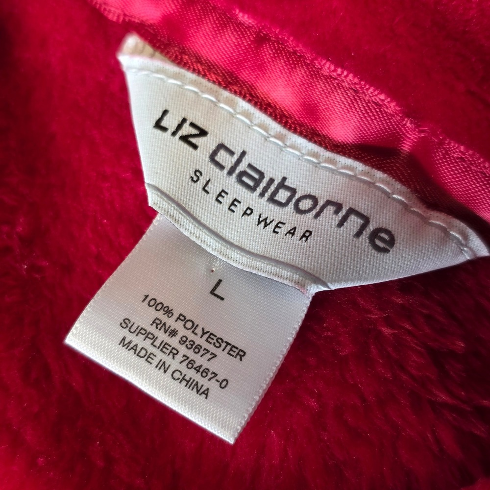 Liz Claiborne Sleepwear Red Plush Cable Knit Embossed Wrap Robe Large NWT - Picture 2 of 8